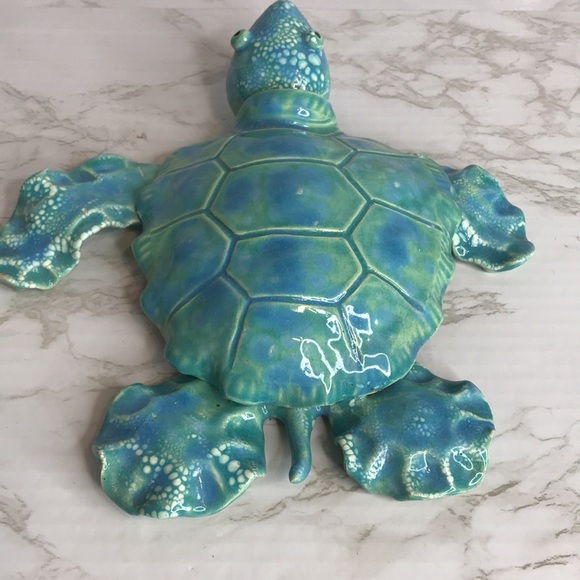 Ceramic colorful green turtle pottery figure home decor beach theme - Picture 7 of 12